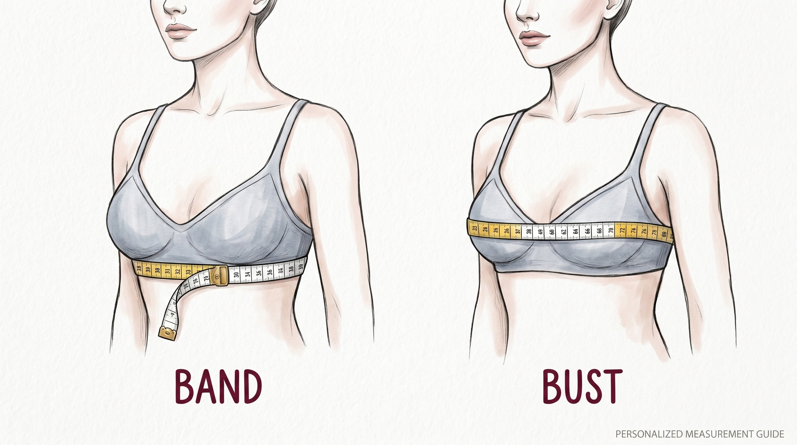 Illustration showing how to measure band and bust
